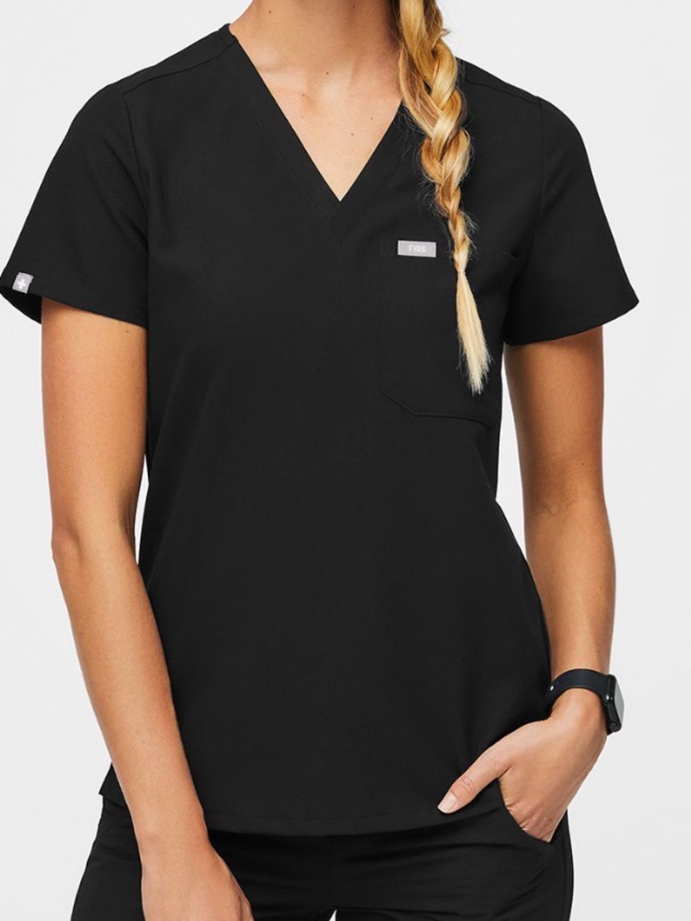 Figs Women's Black V-Neck Scrub Top